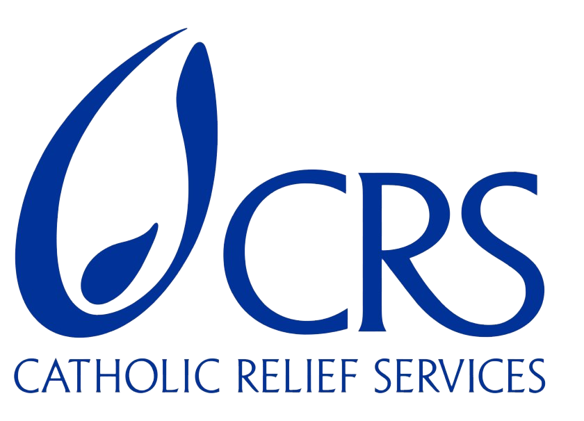 Logo of Catholic Relief Services with a blue emblem and text.