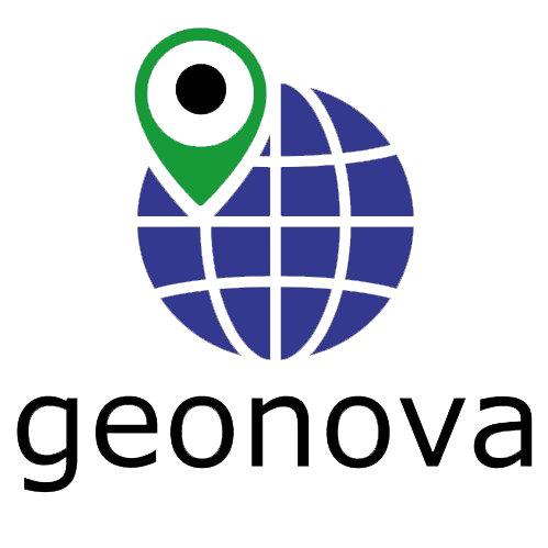 Logo featuring a globe with a green location pin on top, and the text 'geonova' below.