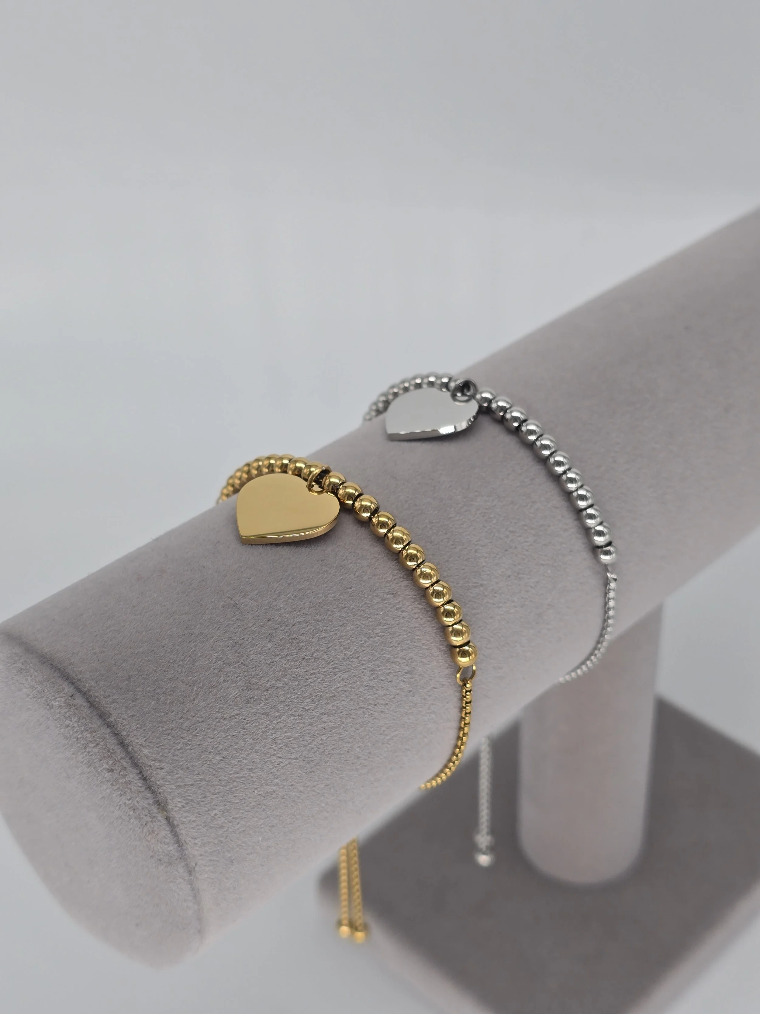 18K Gold PVD Stainless Steel Adjustable Heart Beaded Bracelet_2.jpg
