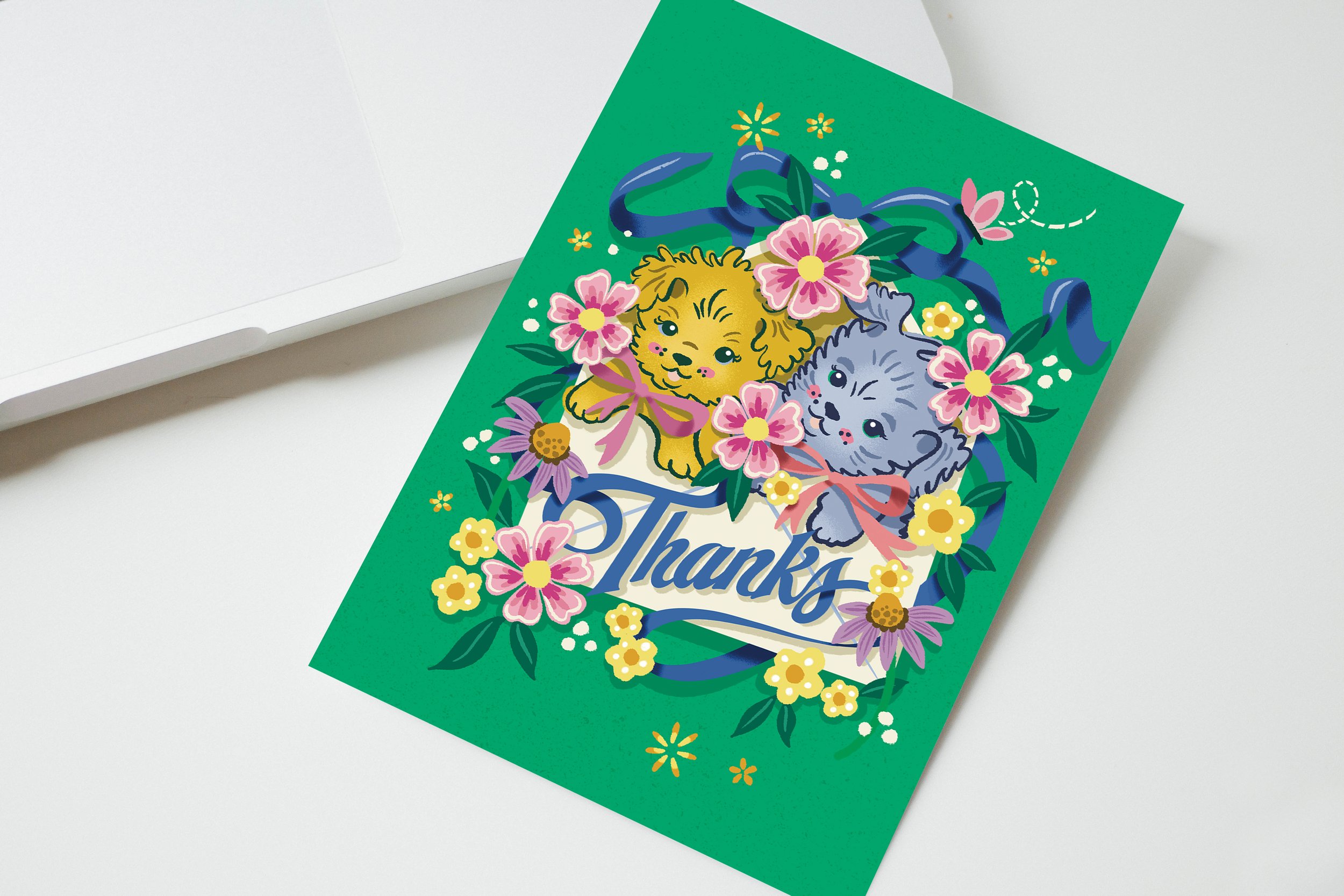 Thanks - Vintage Puppies Greeting Card