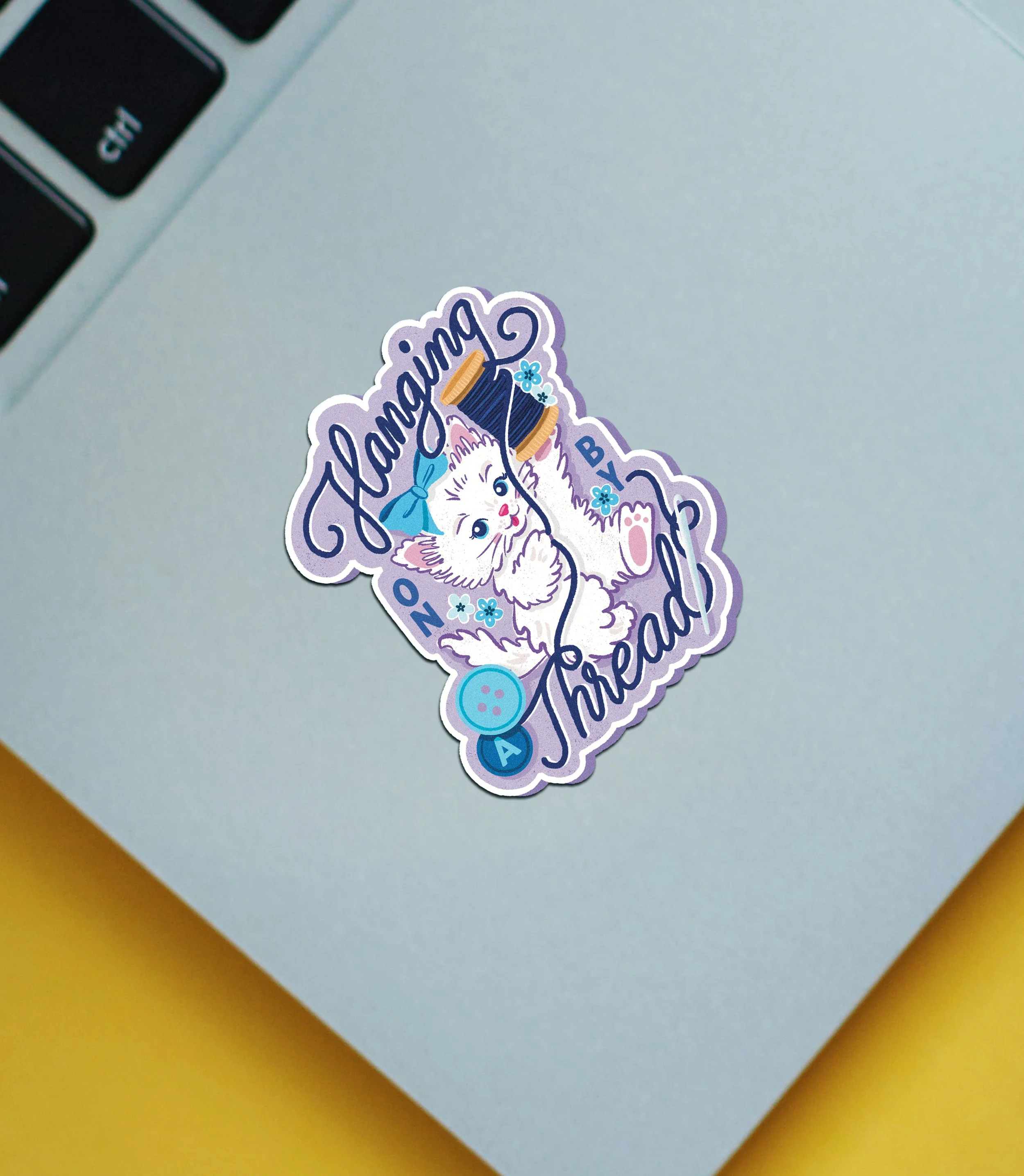 Hanging on by a Thread Kitten Vinyl Sticker