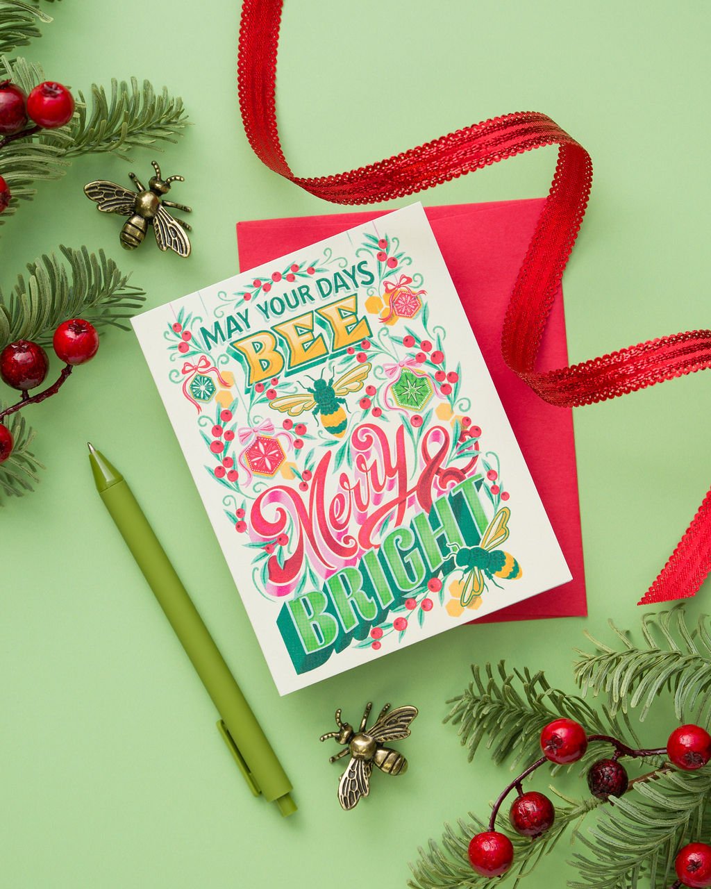 Bee Merry & Bright - Christmas Greeting Card