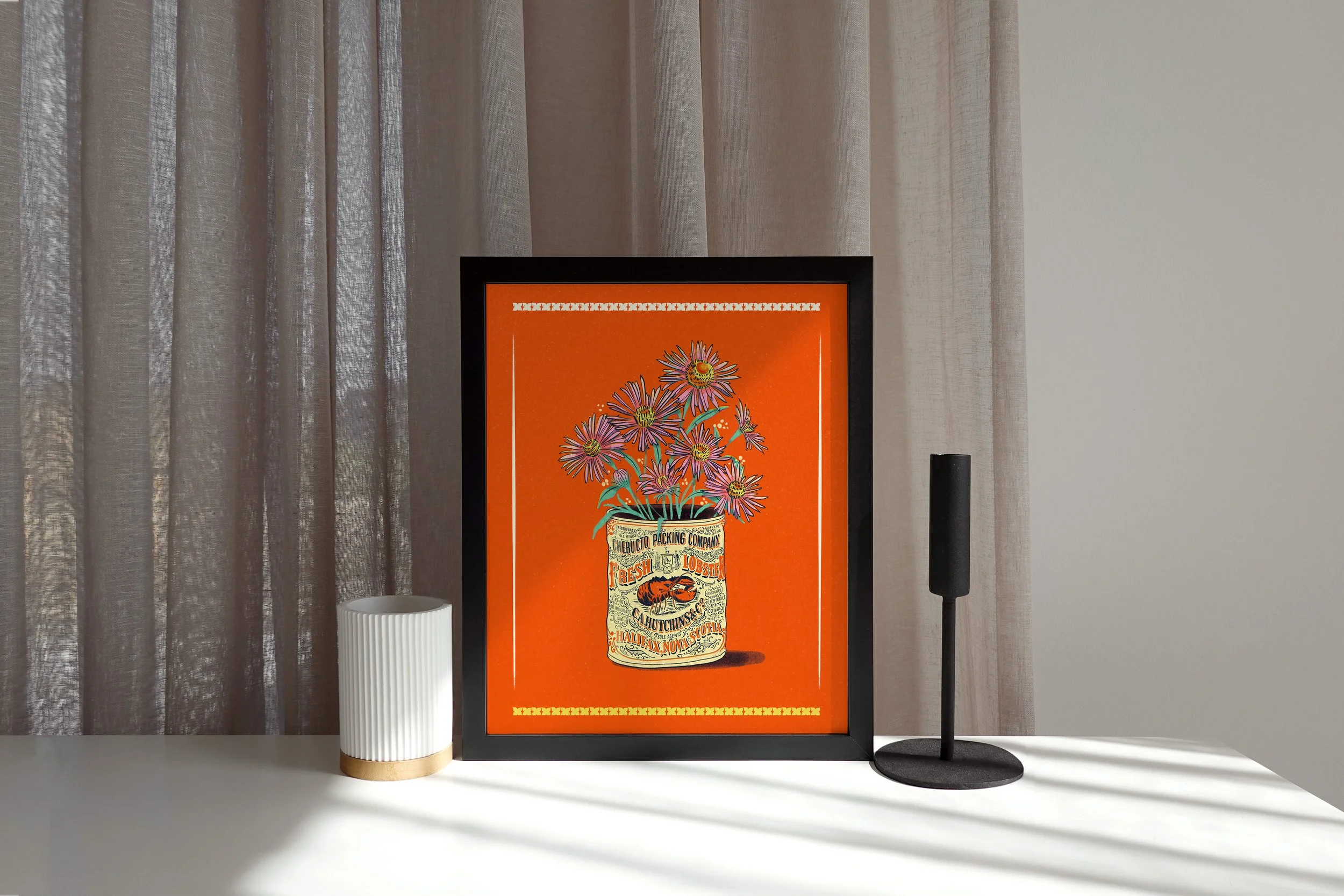 Asters in Nova Scotia Lobster Tin 8x10 Art Print