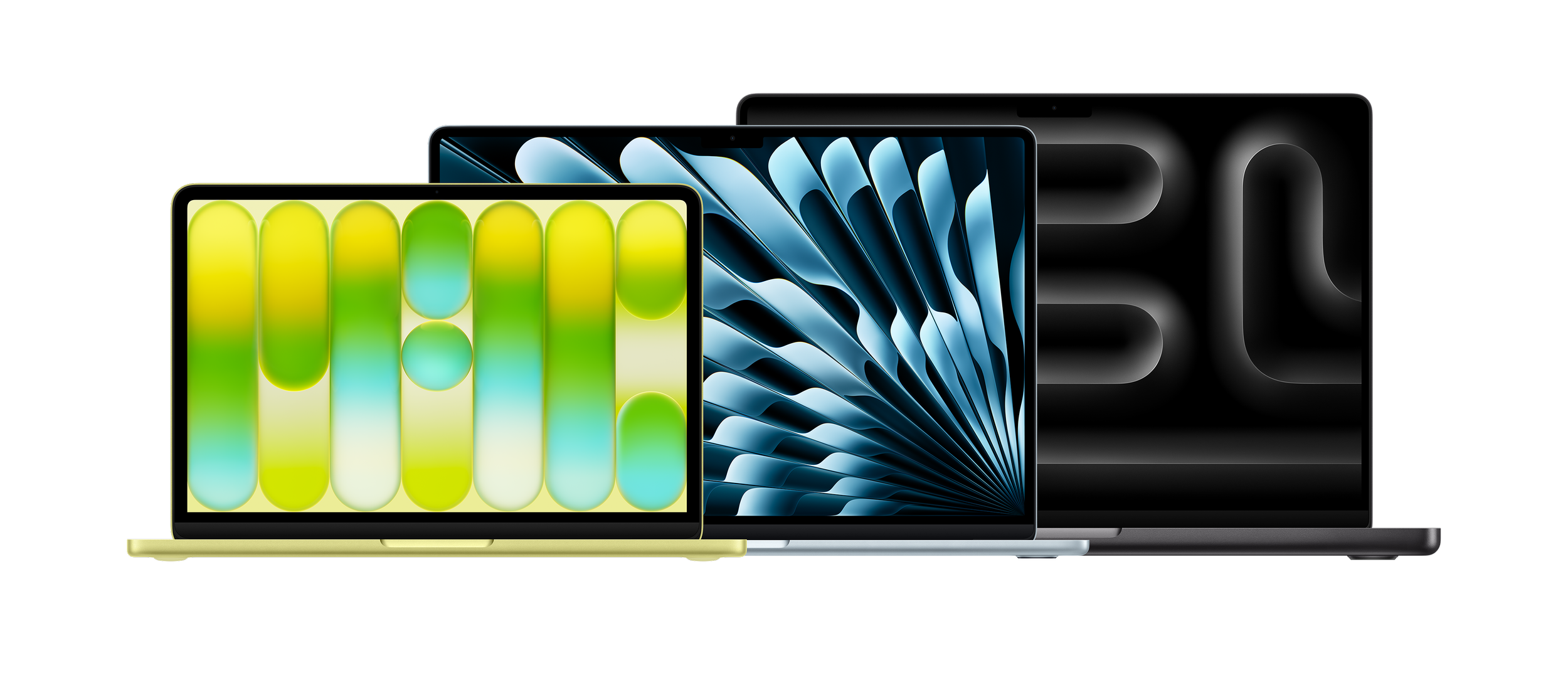 Three Apple iPads in gold, blue, and black colors, displaying different screen wallpapers.