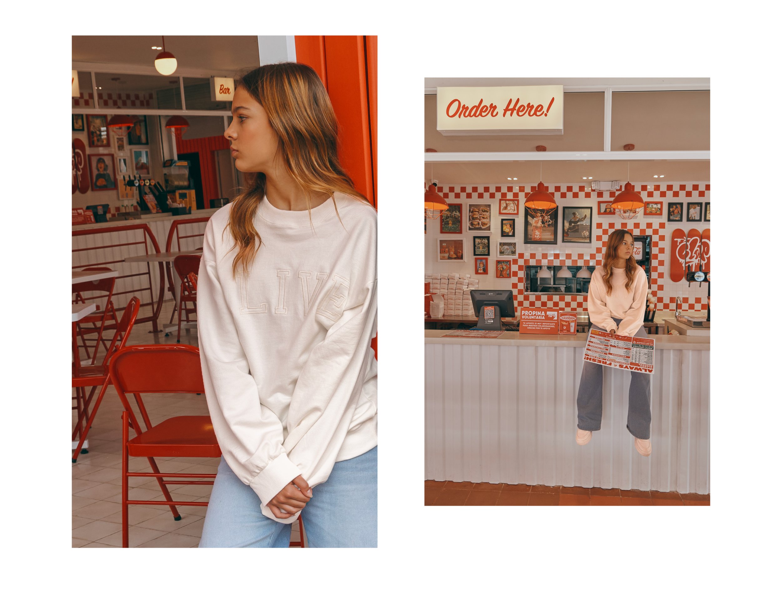 Oversized off-white sweatshirt featuring tonal embroidered typography across the chest, using raised stitching to create a subtle textured effect within a relaxed, contemporary silhouette.