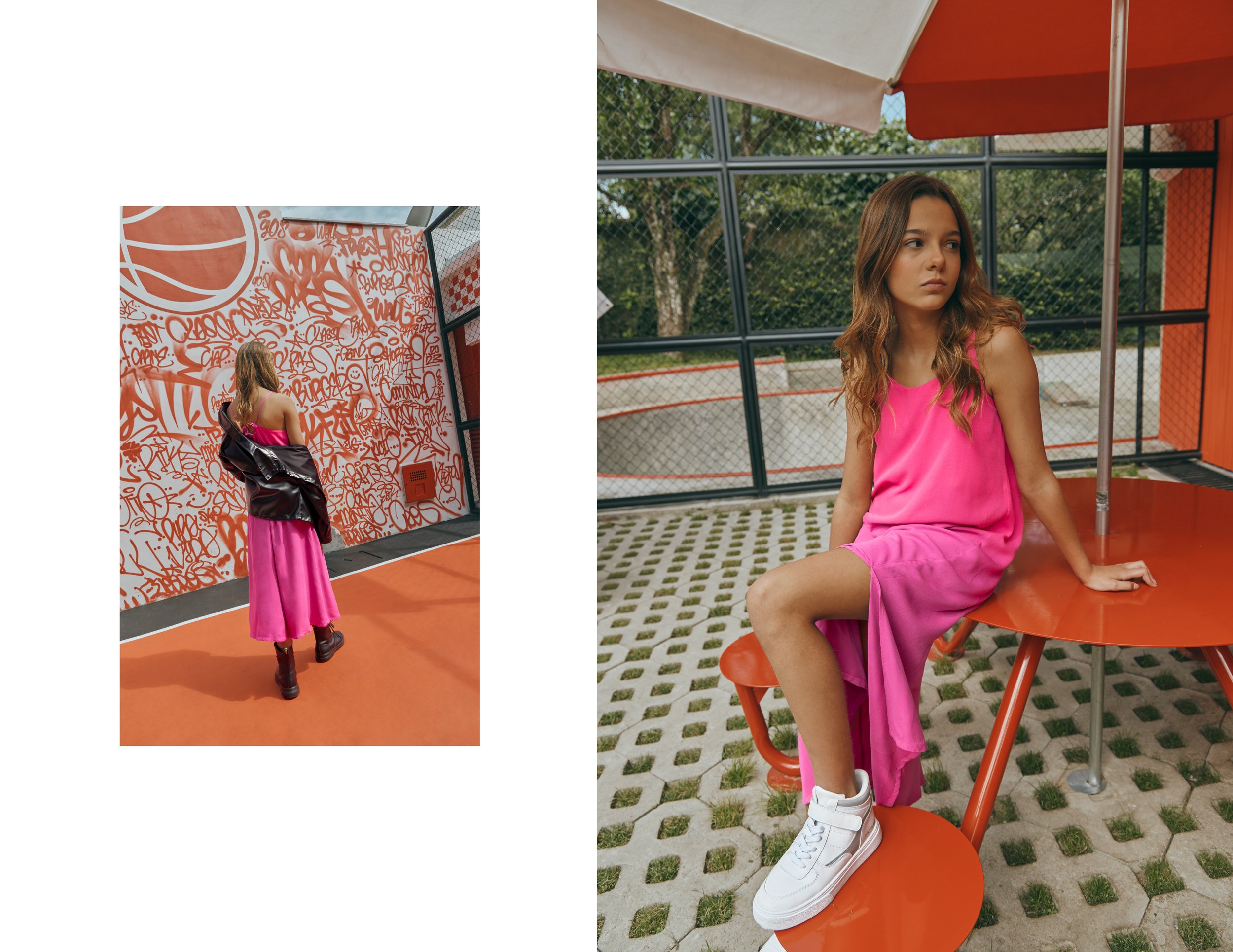Maxi dress in vibrant pink featuring a soft gradient-dyed effect, designed with a fluid silhouette and lightweight fabric that enhances natural movement within a clean, minimal summer aesthetic.