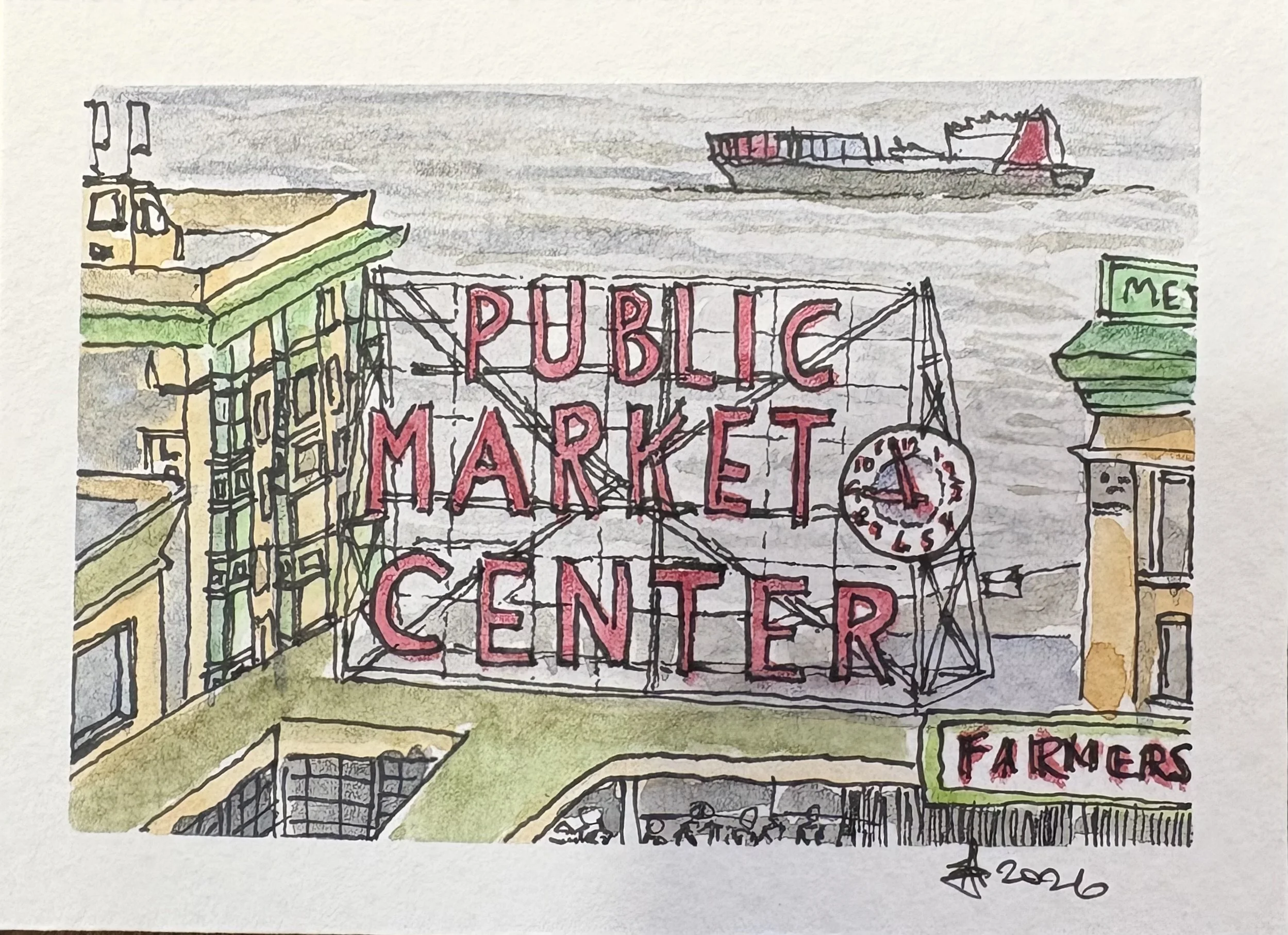 Pike Place Market from State Hotel, Seattle, WA USA