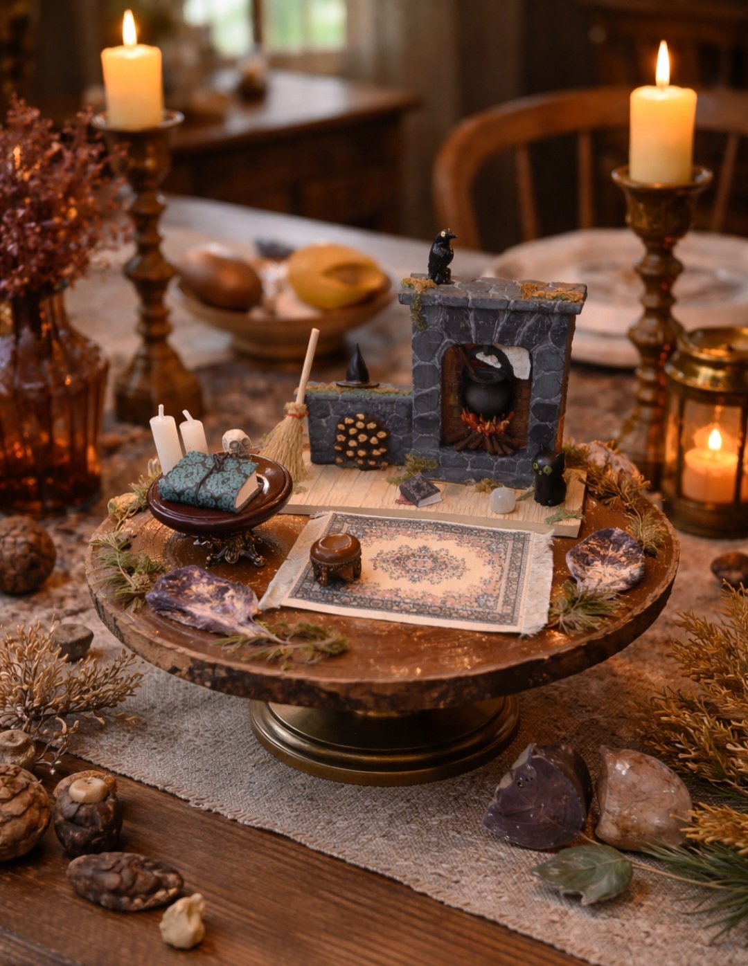 Handmade Miniature Witch Hearth Scene