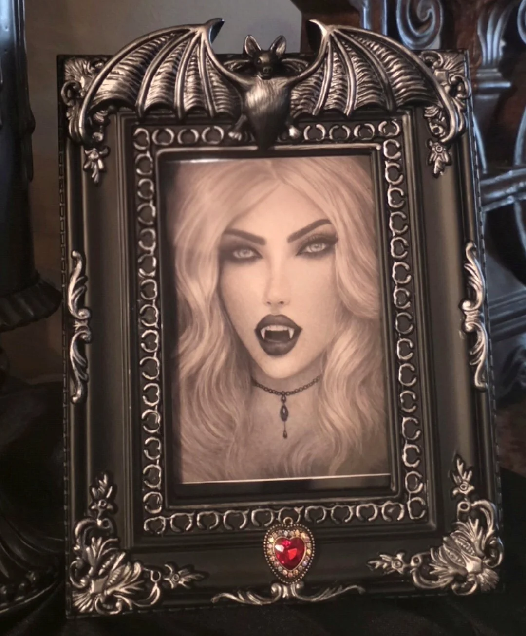 Gothic Vampire — Hand-Embellished Framed Art Print 🦇