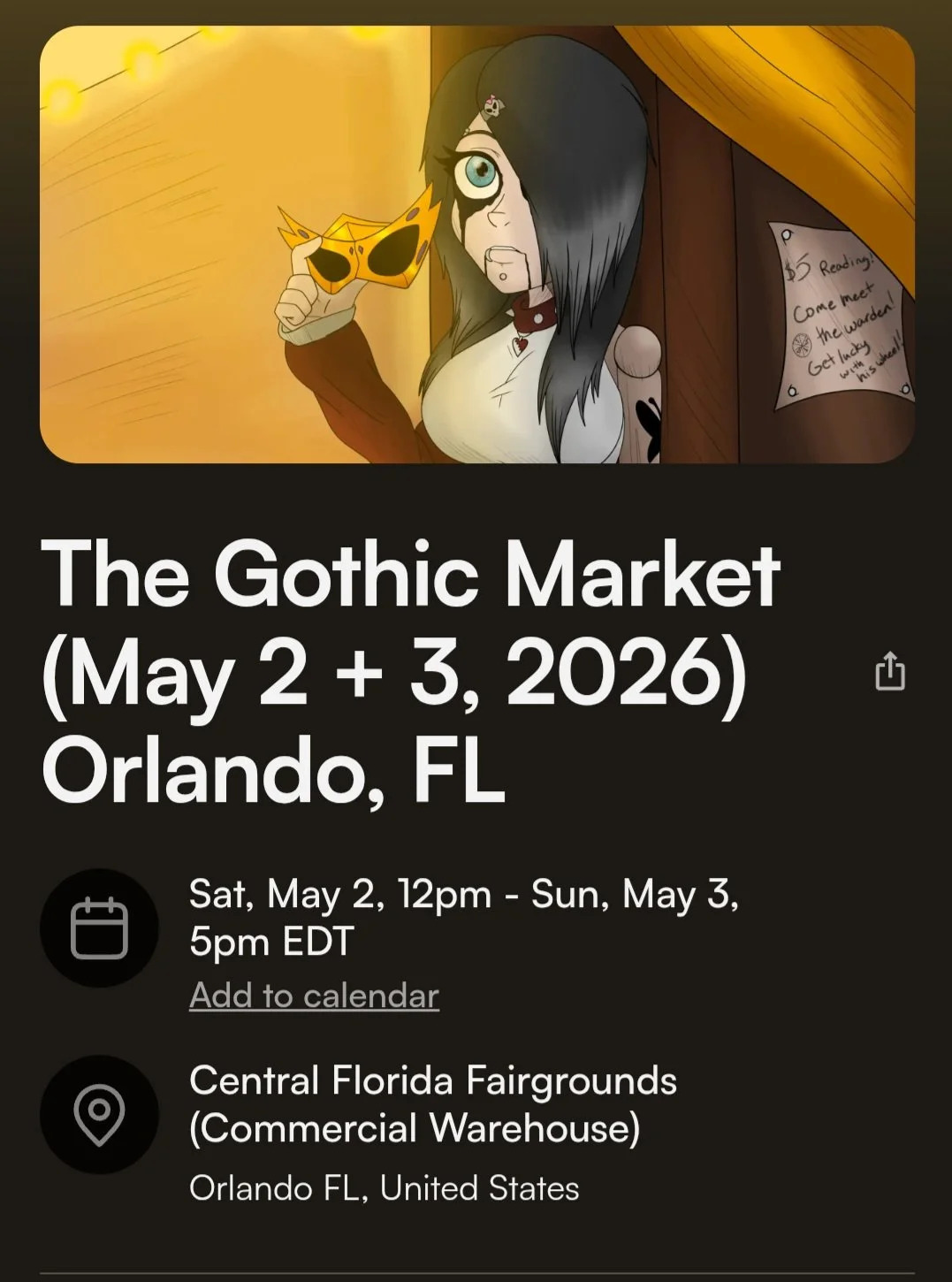 The Gothic Market in Orlando, Fl. Central Florida Fairgrounds (Commercial Warehouse) 2-Day Event 