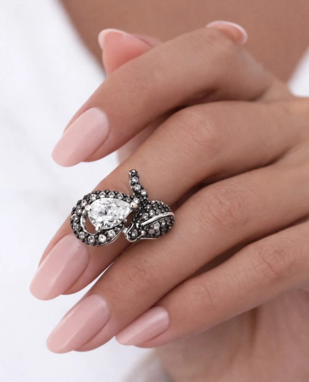 Large CZ Stone Sterling Silver Snake Ring🐍🖤✨