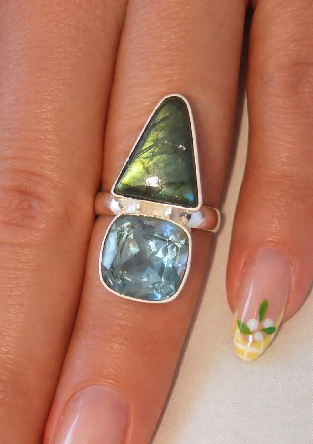 Genuine Aquamarine & Labradorite Ring ✨