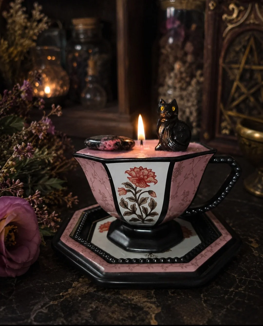 Witchy Teacup Candle Gift Set 🐈‍⬛💗✨