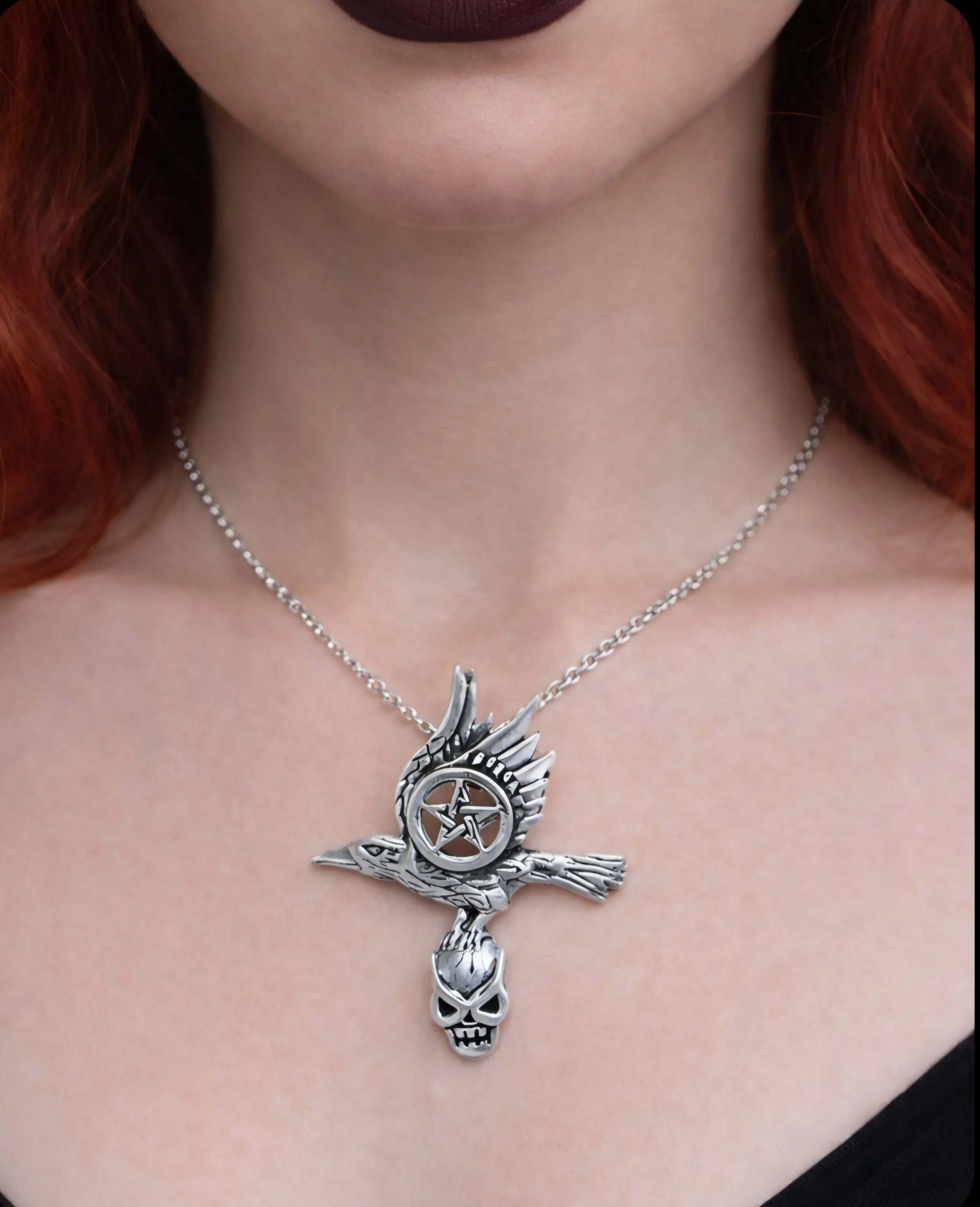 Raven Star Skull Pendant Necklace 🖤🦅💀