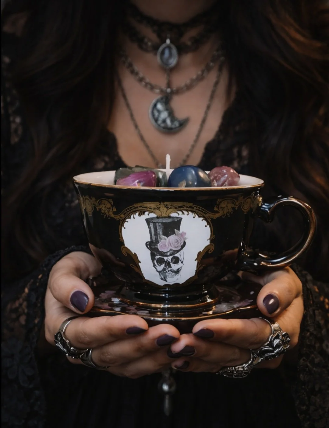 Crystal Goth Teacup Candle 🖤✨