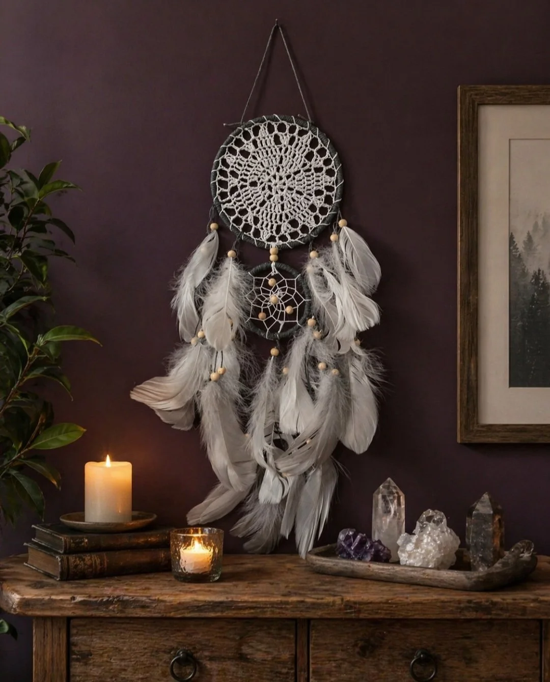 dreamcatcher on plum wall.jpg