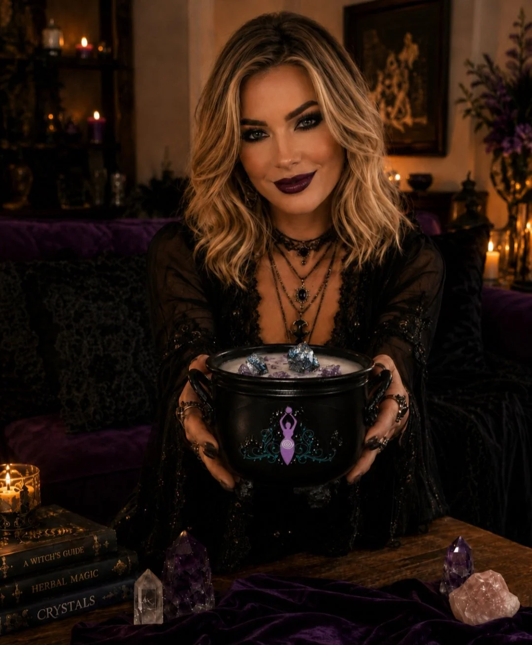 Mystic Cauldron Crystal Candle 🔮🖤