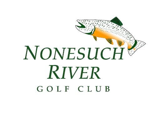 Logo of Nonesuch River Golf Club featuring a detailed illustration of a fish above the text.
