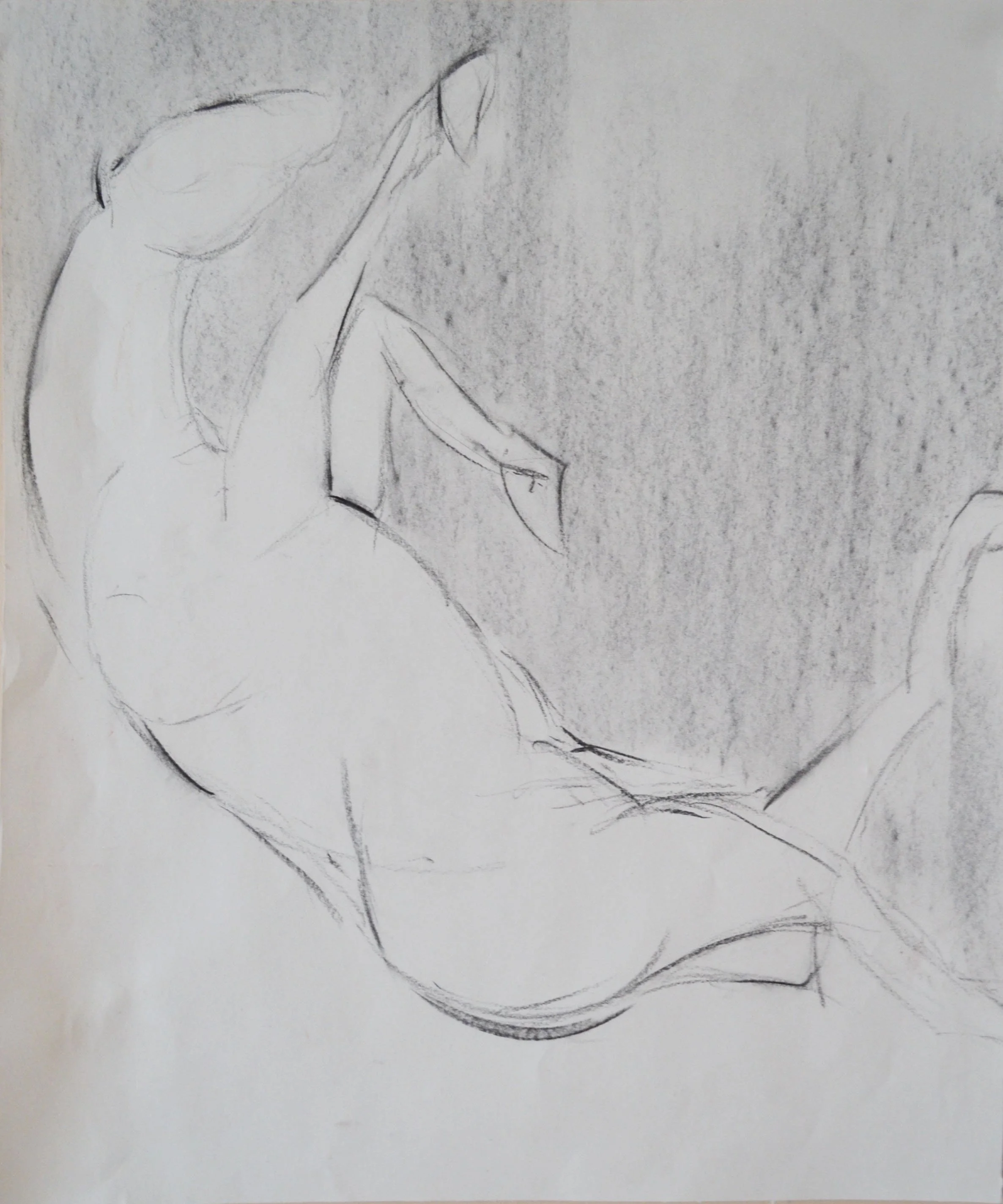Sketch of a reclining female nude with minimal lines and shading.