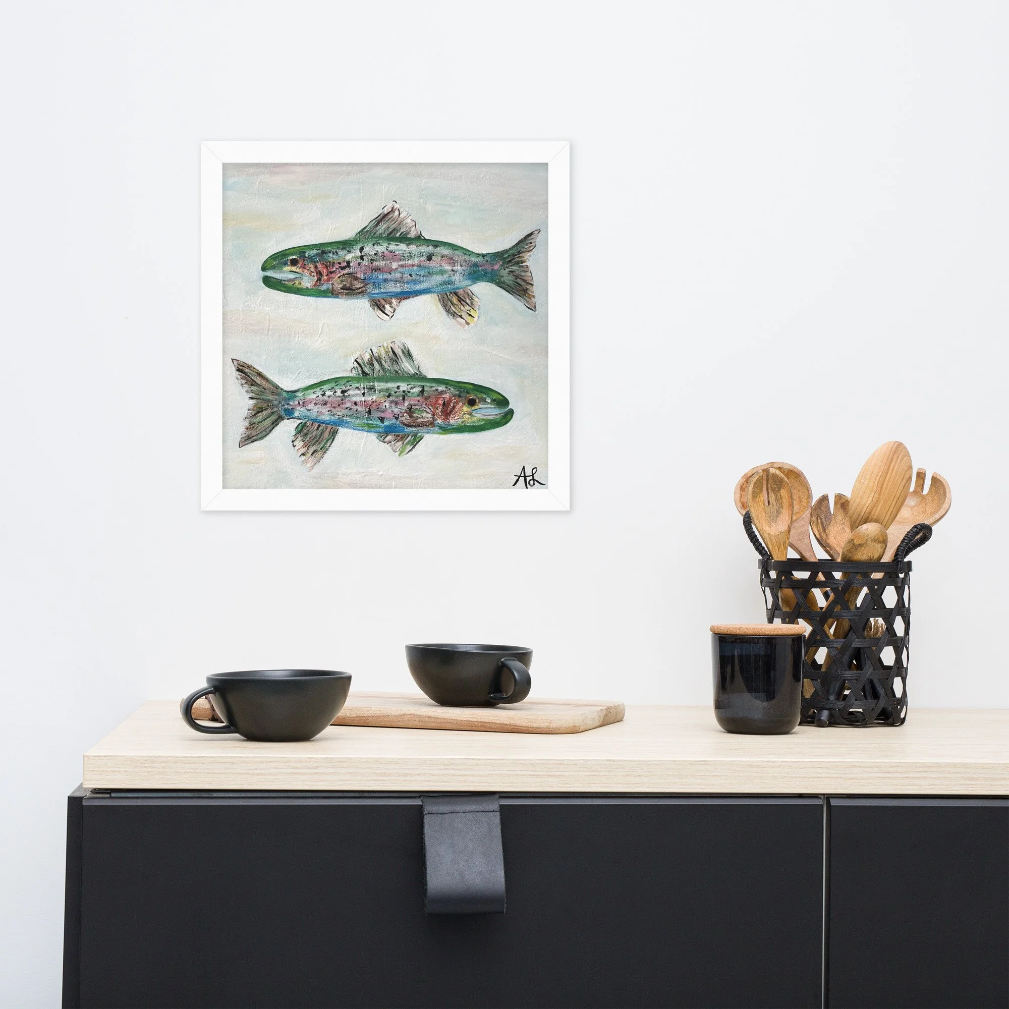 Rainbow Trouts on Framed Paper