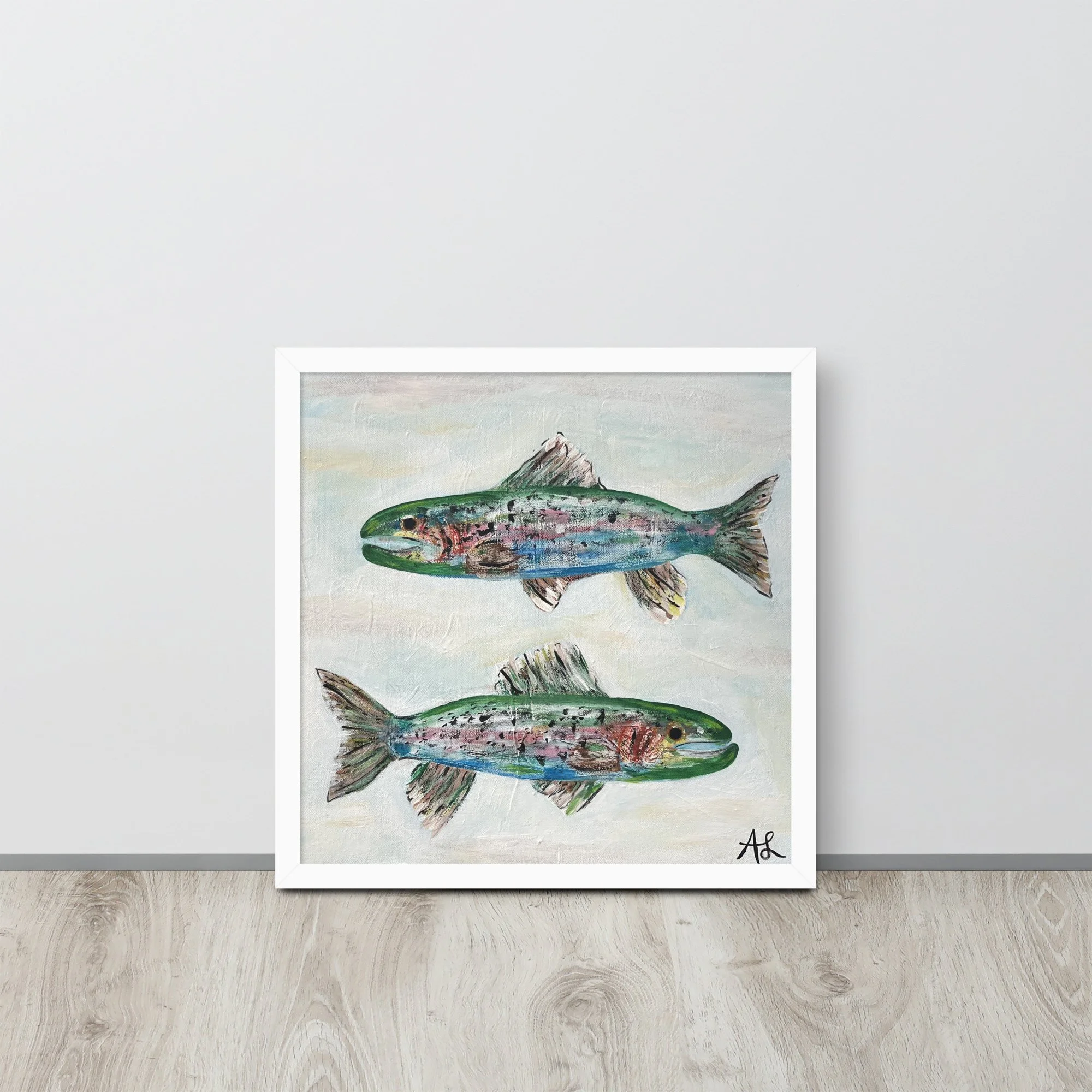 Rainbow Trouts on Framed Paper