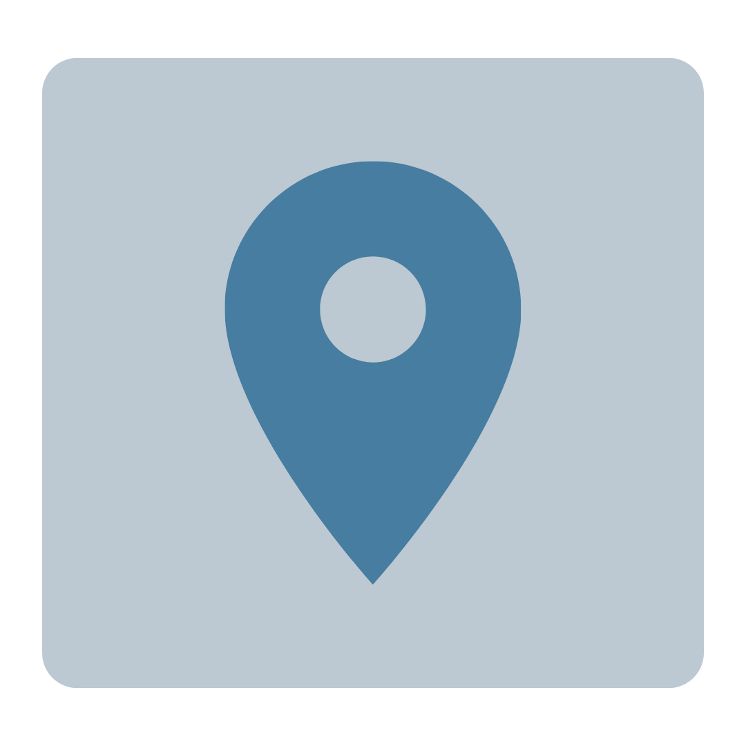 Icon of a location pin or map marker on a light blue background.