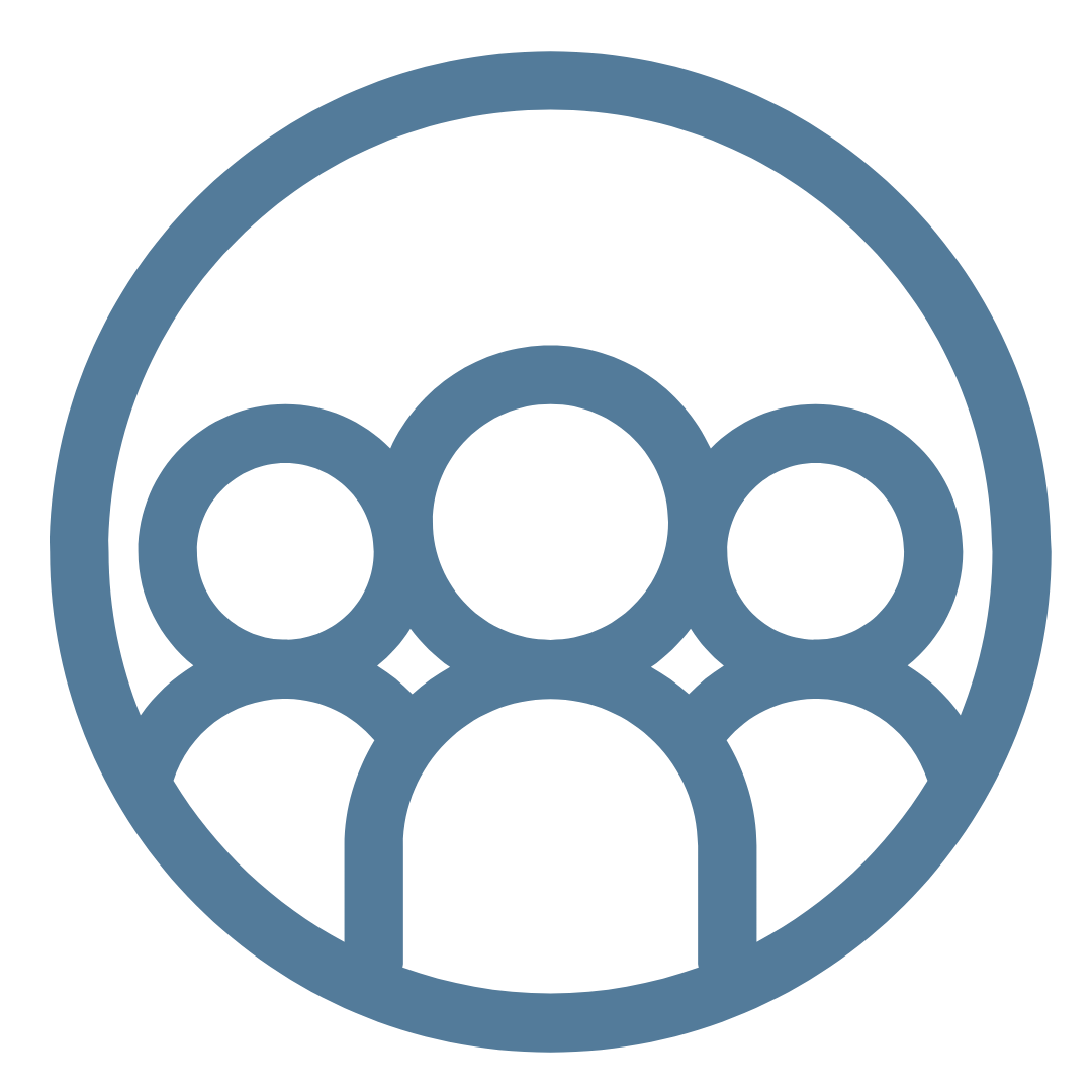 Icon representing a group of people with several figures inside a circle.