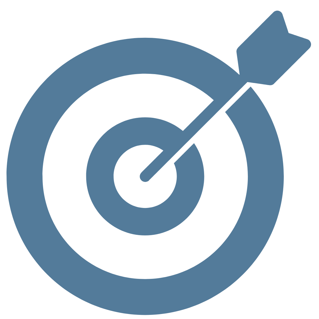 Blue target with an arrow hitting the bullseye.