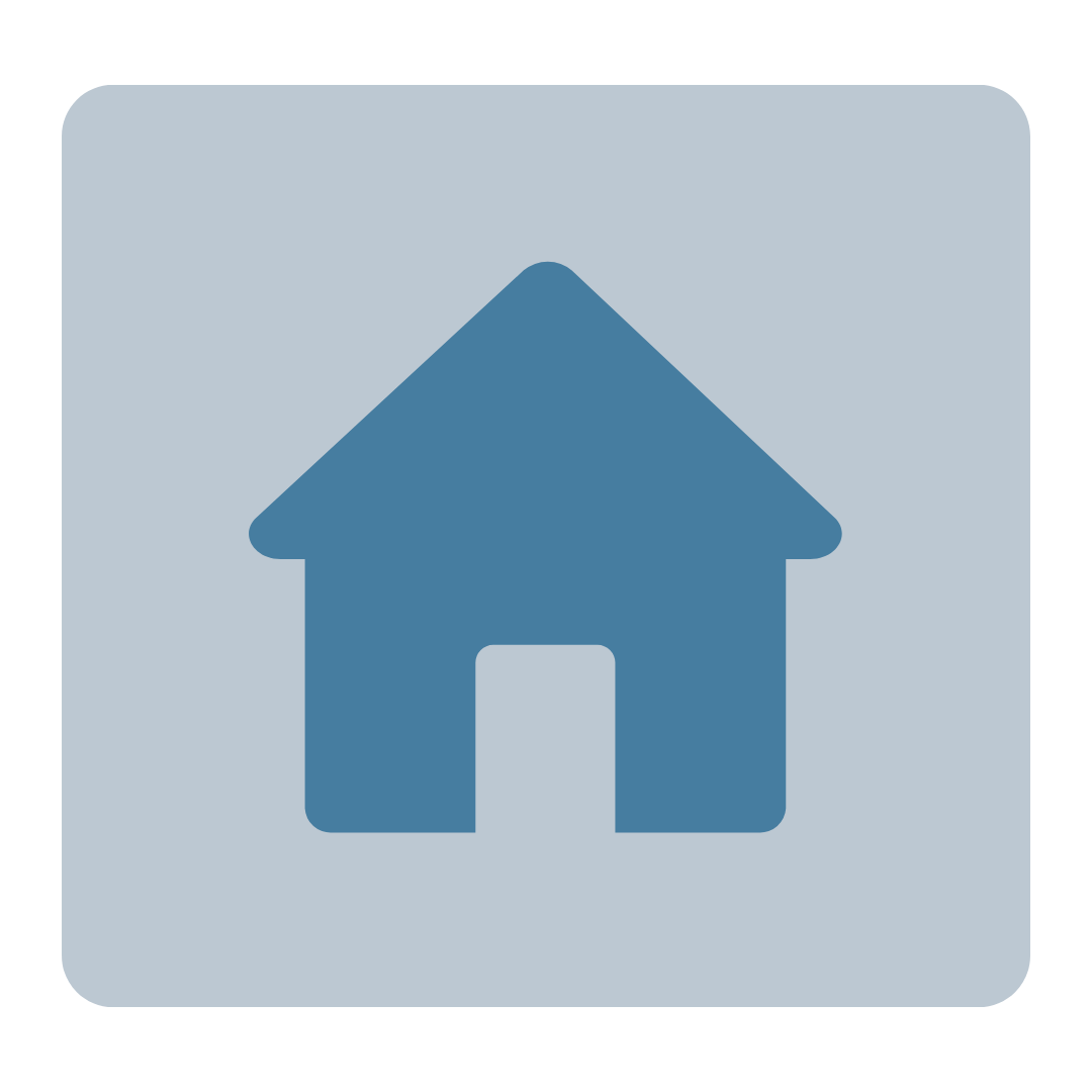 Blue house icon on a light blue background, indicating home or housing.