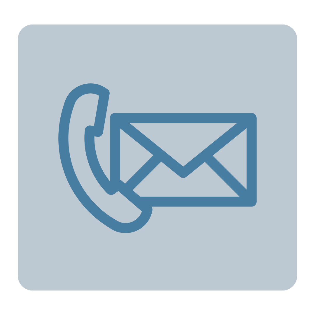 Icon of a telephone receiver with an envelope indicating contact or email communication.  (decorative)