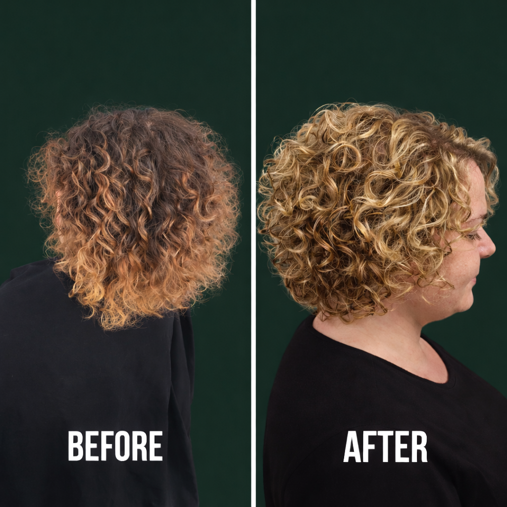 Women's Curly Hair Cut and Color