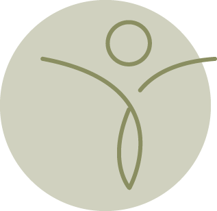 Solid olive green circle with a small protruding tab on the right side.
