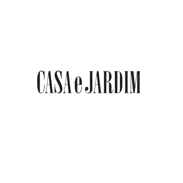 Schriftzug 'CASA e JARDIM' in schwarzer Schrift auf weißem Hintergrund