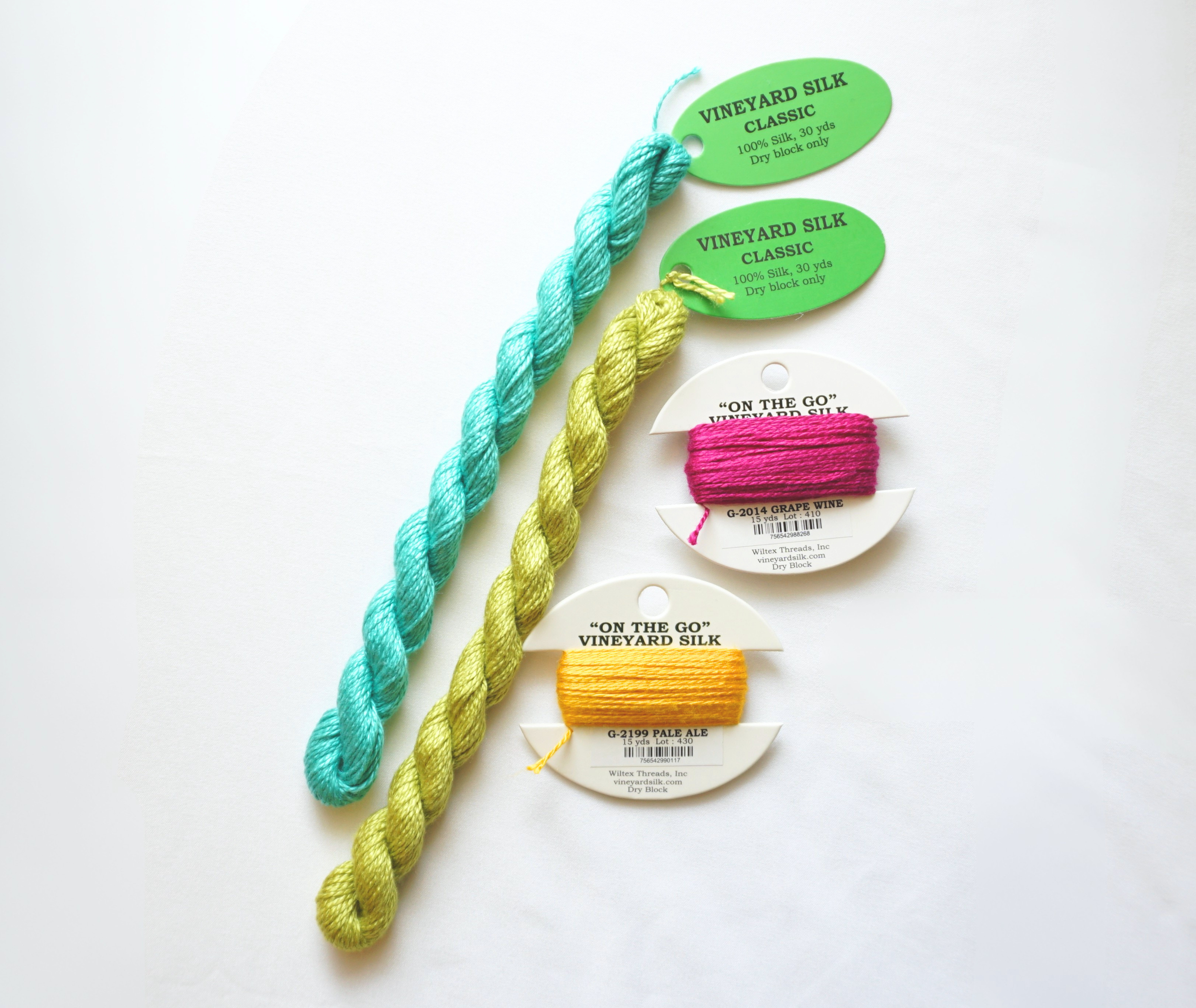 Vineyard Silk: 18 Mesh, 30 yard skeins & 15 yard cards | This 100% silk thread offers a lustrous sheen in over 200 colors.