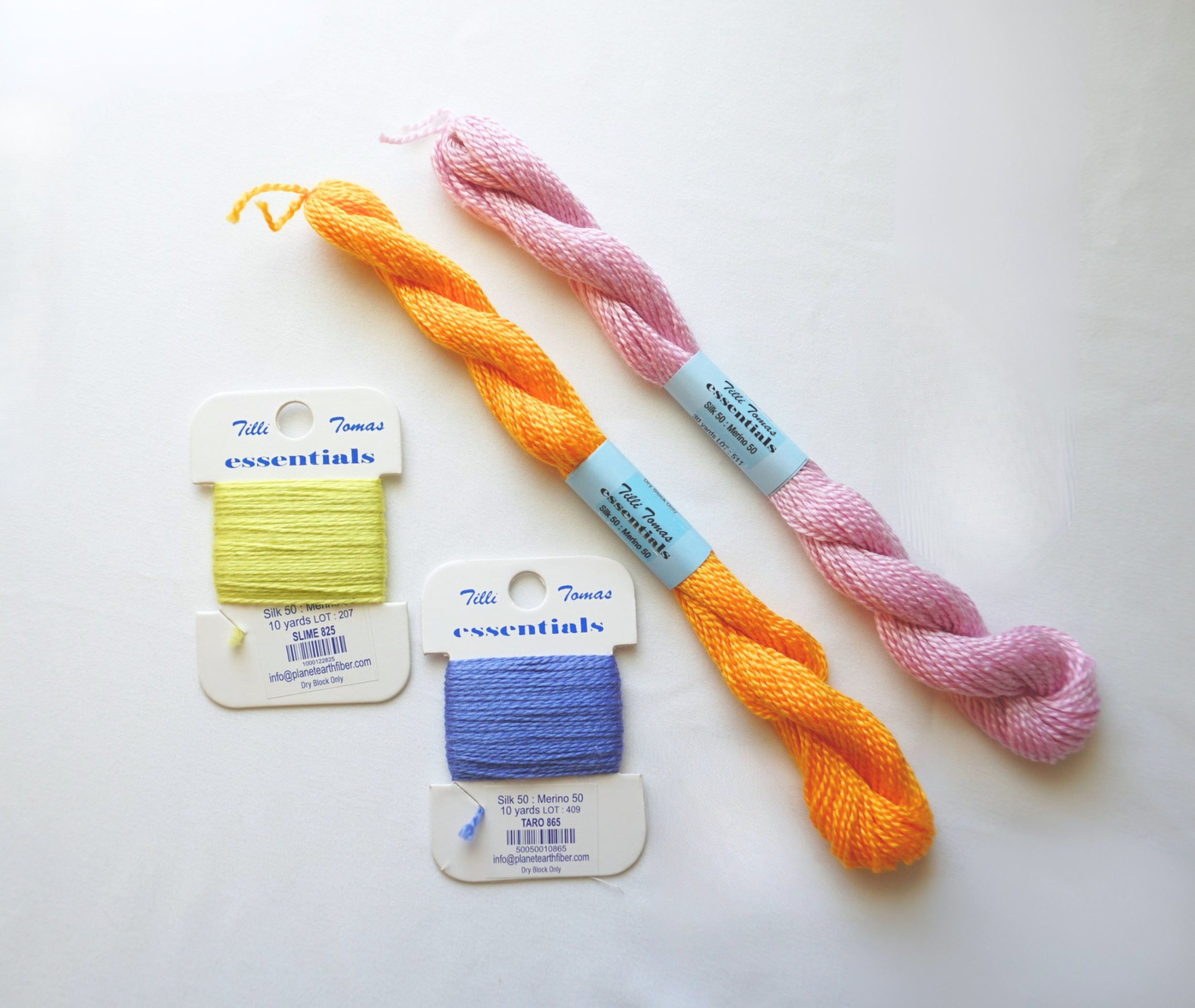 Essentials: 18 Mesh, 30 yard skeins & 10 yard cards | A favorite of The Elegant Needle shoppers, made of 50% Merino wool and 50% Silk. 