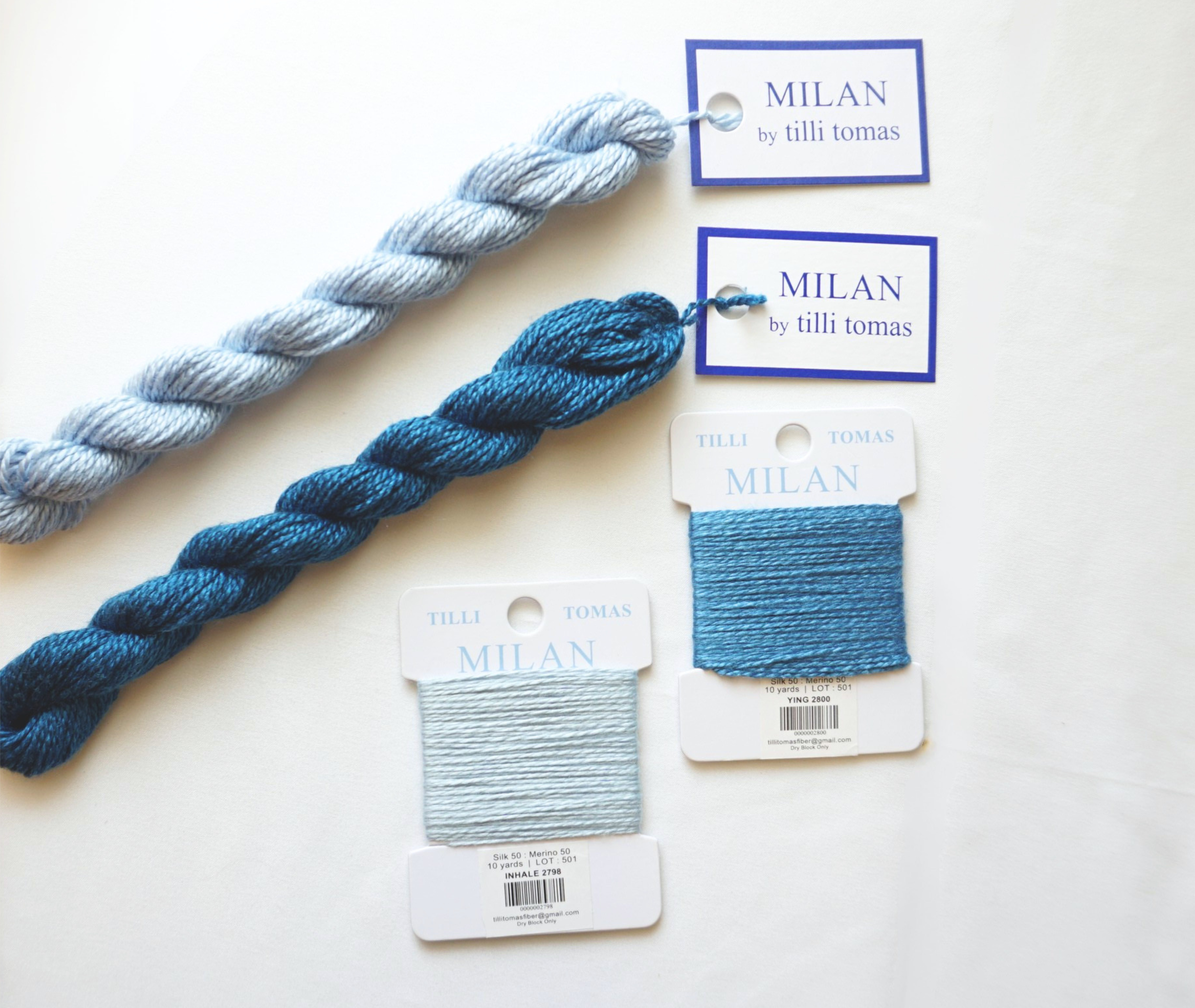 Milan: 13 Mesh, 30 yard skeins & 10 yard cards | With over 275 shades, this 50% Silk / 50% Merino wool blend is perfect for full coverage color. 