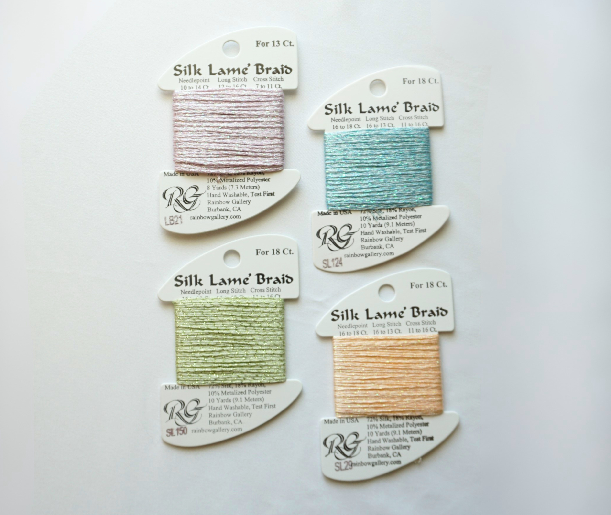 Silk Lame Braid: 18 & 13 Mesh, 10 yards | This mix of silk and metallic threads adds sparkle to any design, and adds a wonderful touch to cording and tassels.