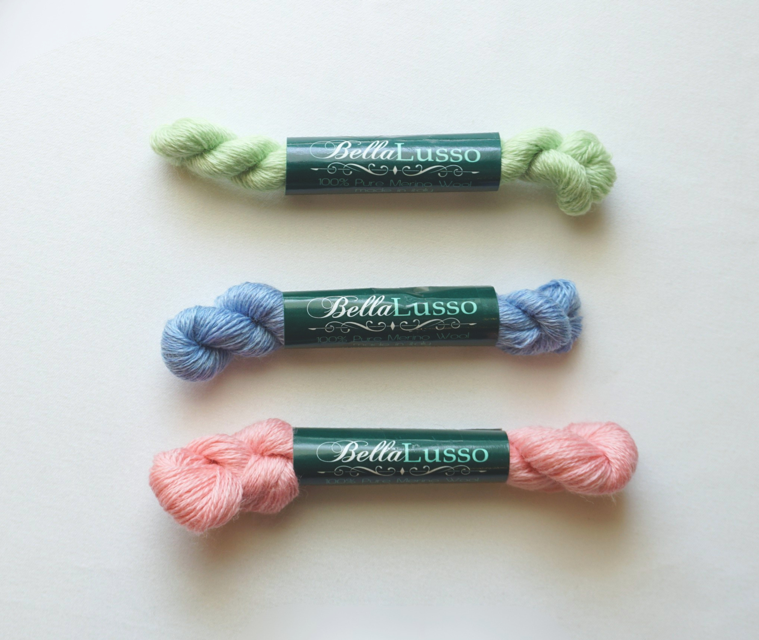 Bella Lusso: 18 Mesh, 45 yard skeins | One of the softest 100% wool threads available can be used on both mesh sizes! We recommend 2 strands for 18 mesh and 3-4 for better coverage on 13.