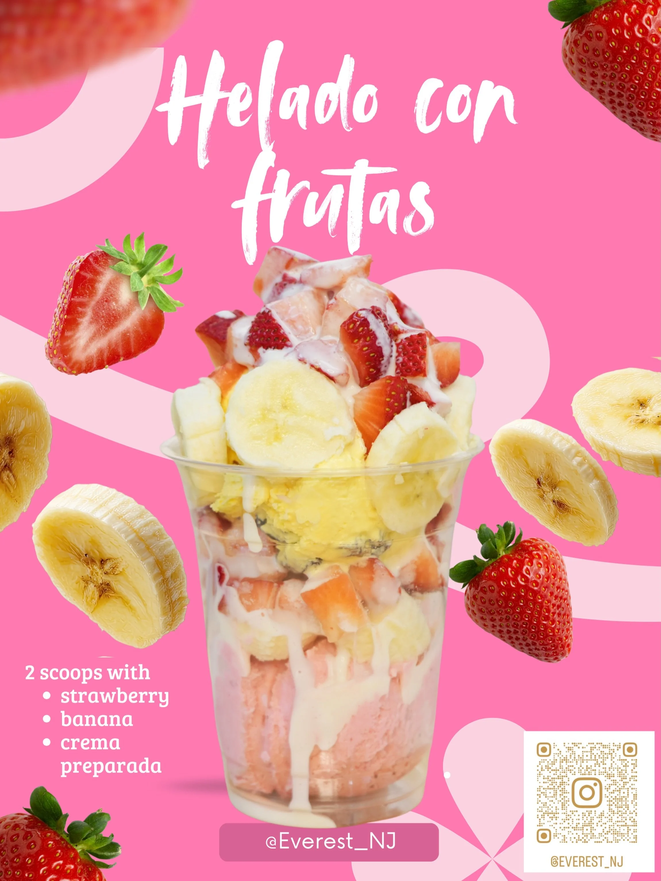 Helado con frutas 🍓🍌 with strawberry banana crema preparada and 2 scoops of ice cream 🤤 #elizabethnewjersey #newjersey #icecream