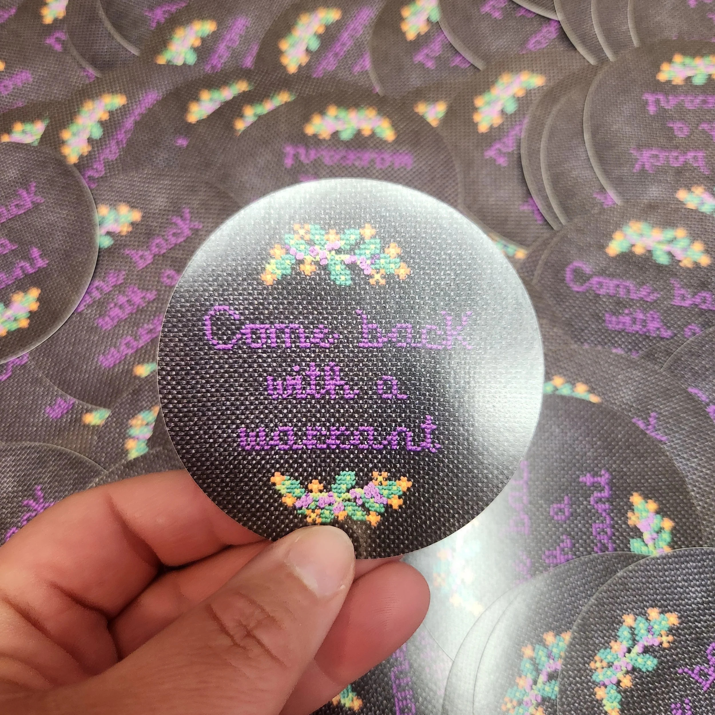 Come Back With a Warrant - Goth Version Reproduction Hoop Art - Vinyl Sticker