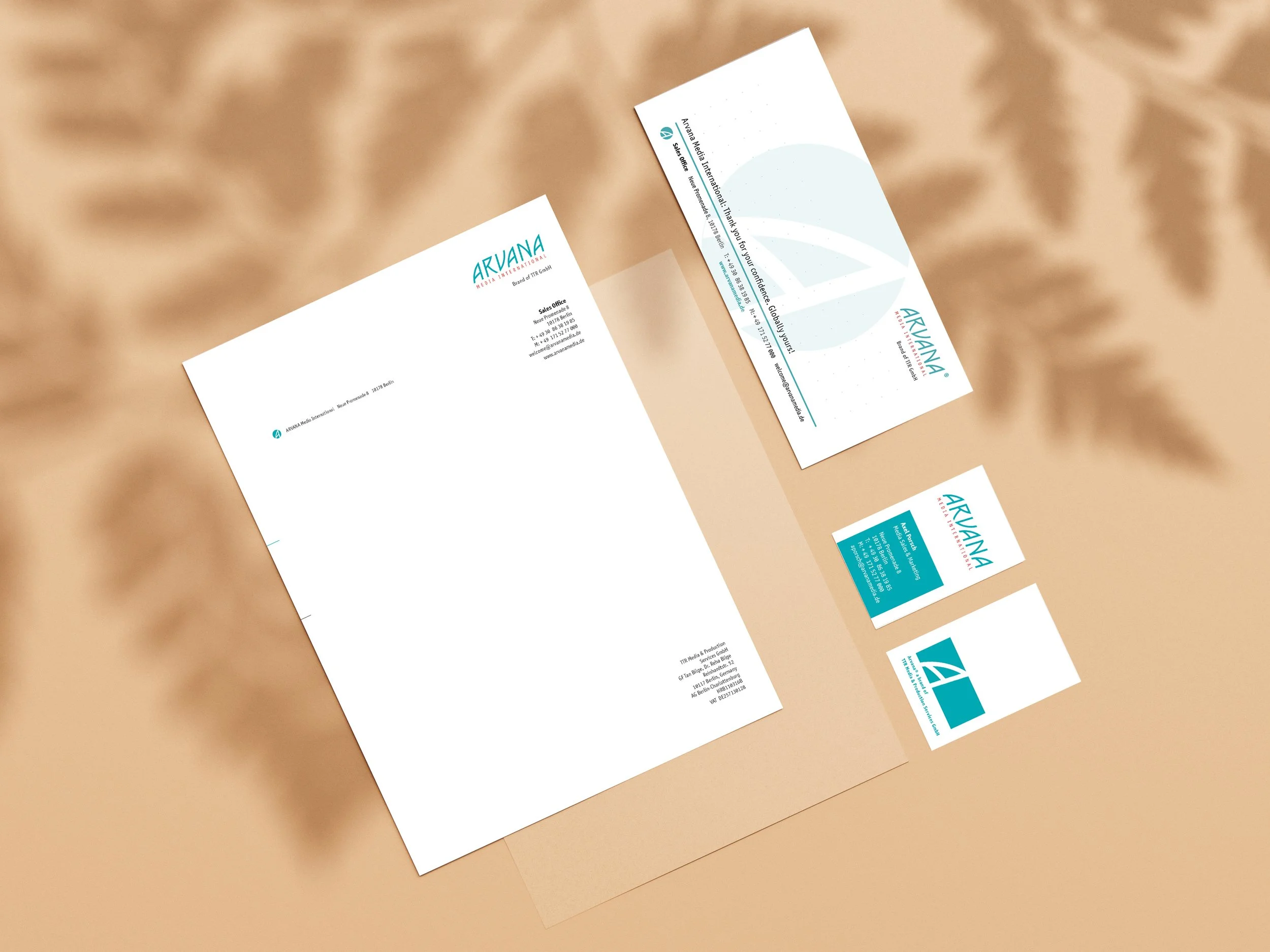 Briefbogen-Gestaltung, Visitenkarten-Design und  für Arvana Media