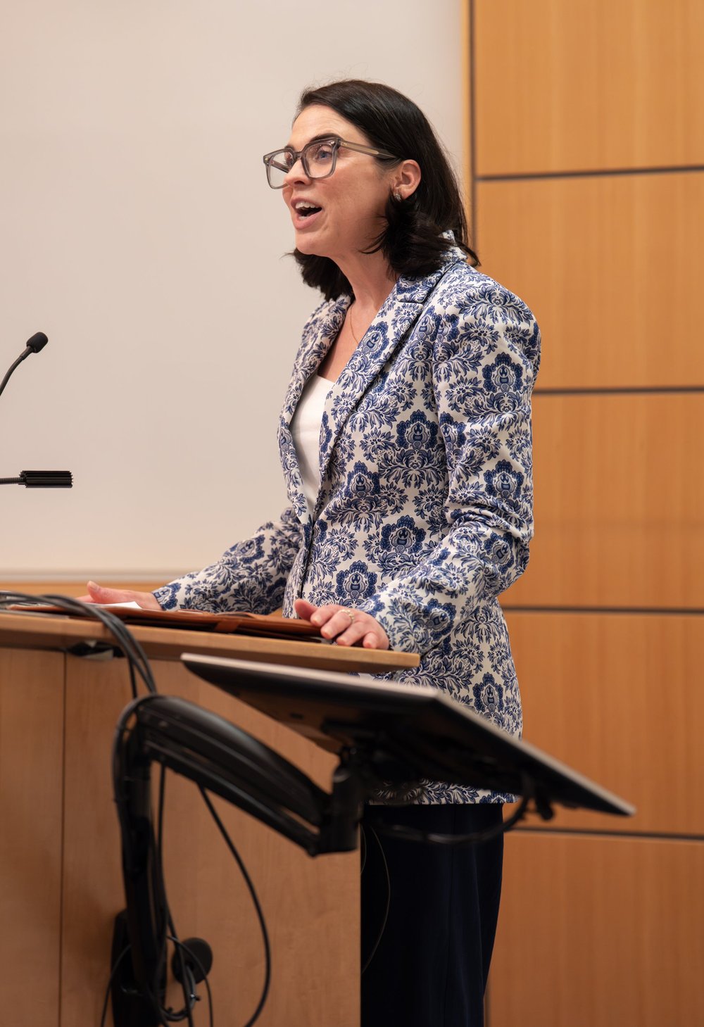 Jennifer Crook delivers opening remarks at the Endpoints News China Biotech Debate, Koch Institute at MIT