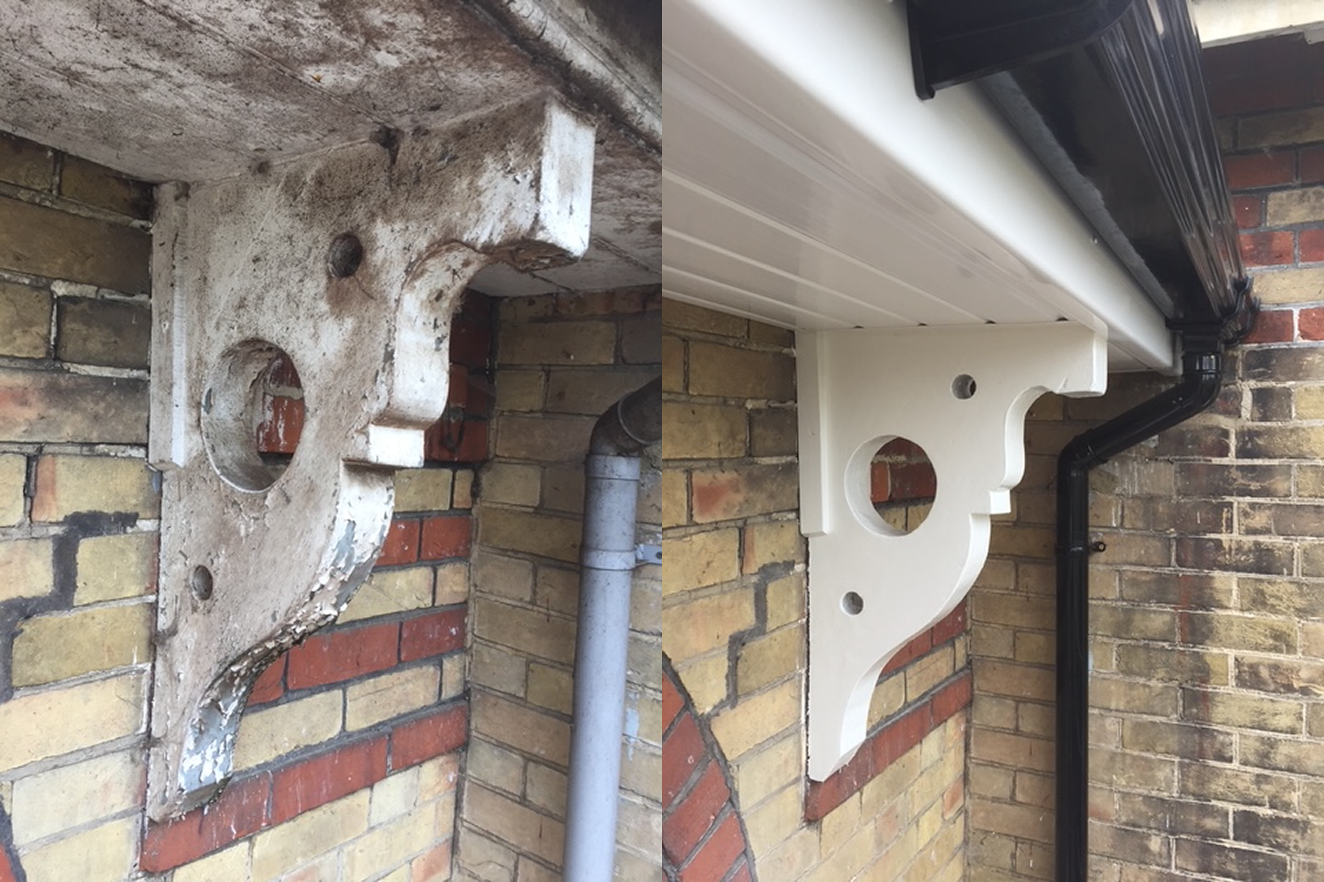 repaired and repainted decorative woodwork