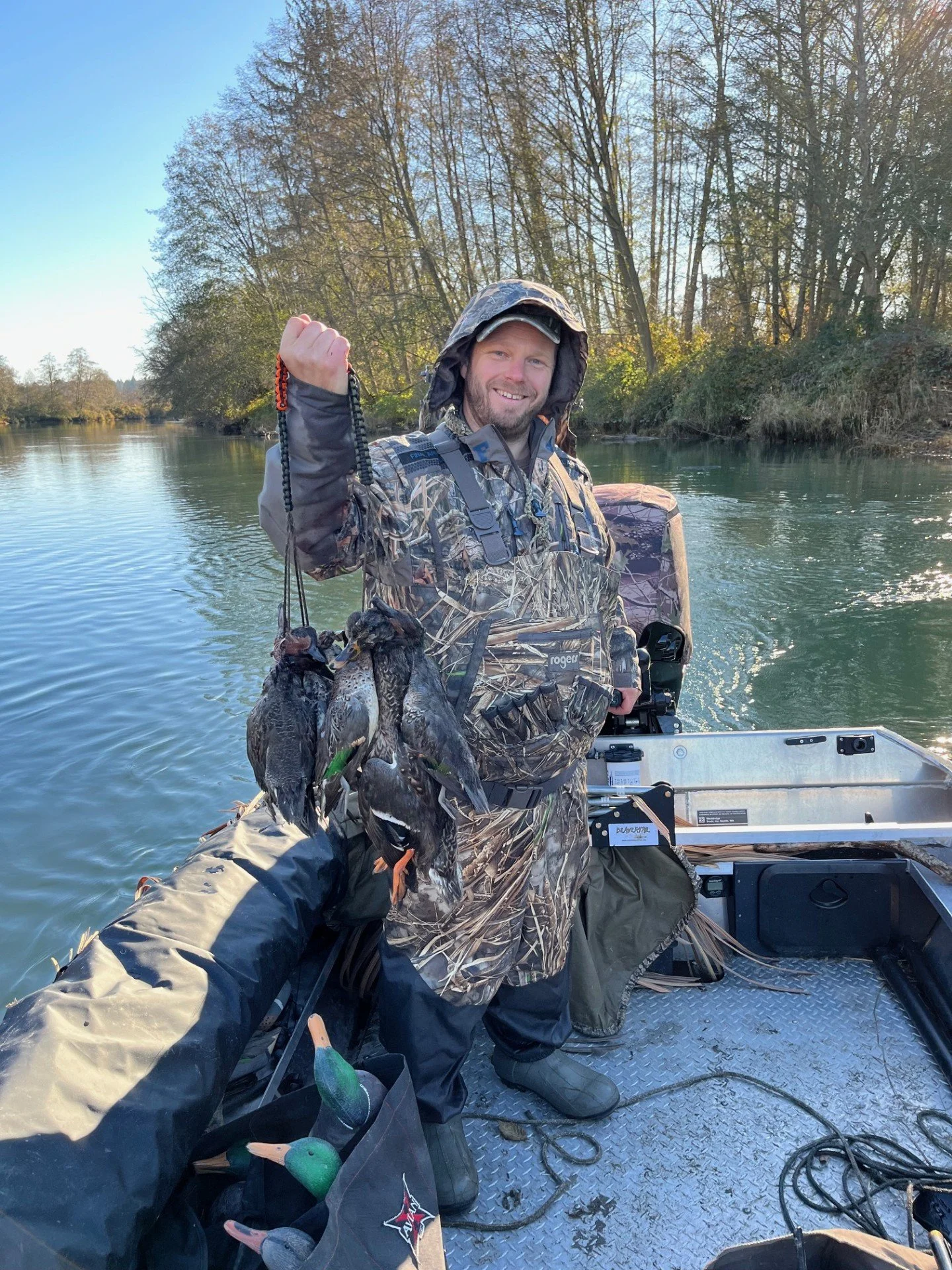 The owner of Wyman Guide Service with a nice mixed bag of ducks while hunting on the Skagit River.