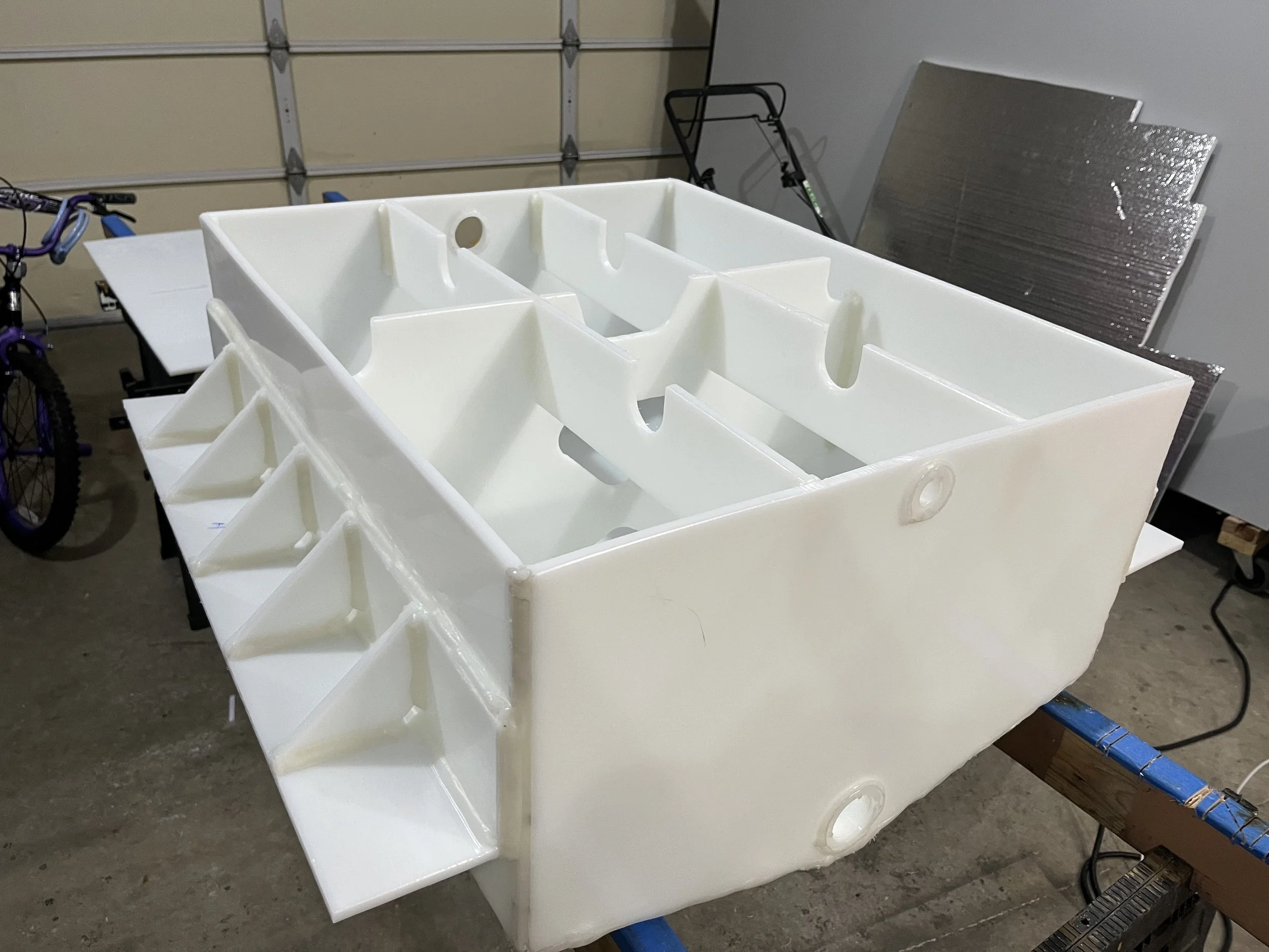 Inside view of a welded HDPE tank showing the interior baffling.