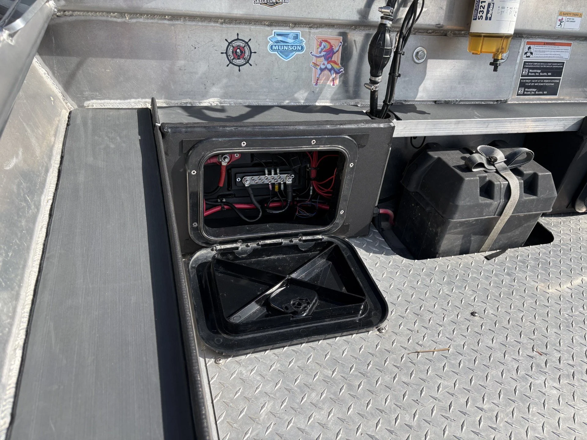 Electrical locker fabricated and welded out of black marine grade HDPE.