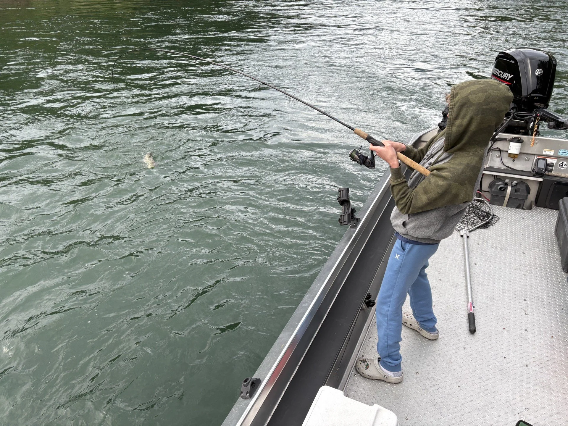 Fighting a steelhead up above Rockport on the Skagit River.