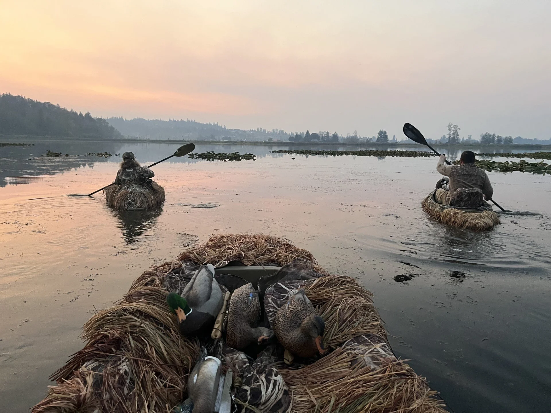 Waterfowl hunting by layout boat on a local lake in Skagit Valley.  Will eventually offer guided trips by layout boat.