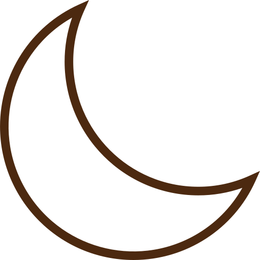Stylized crescent moon icon in brown color.