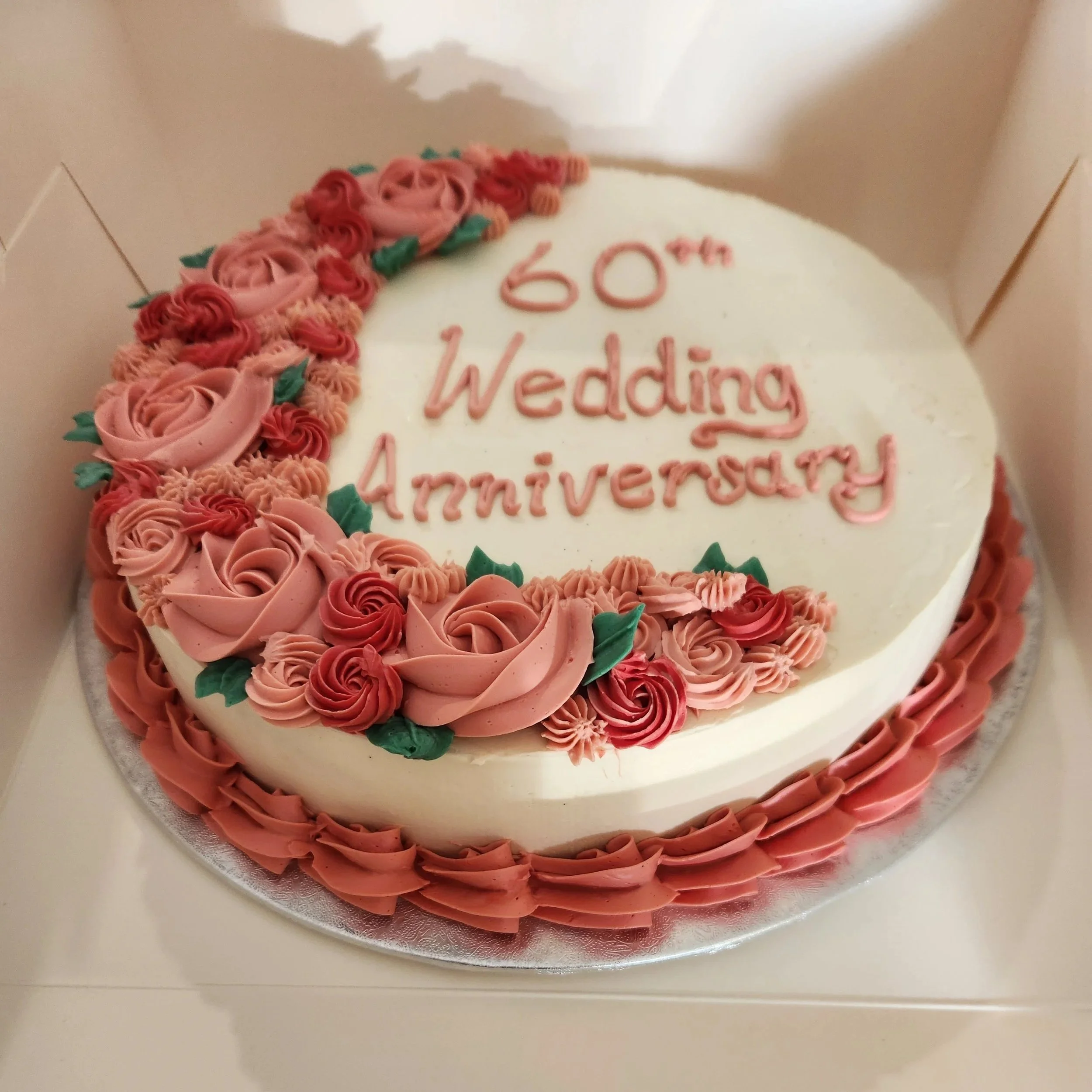 Anniversary Cake, Roses in Pink and Red. Carrot cake